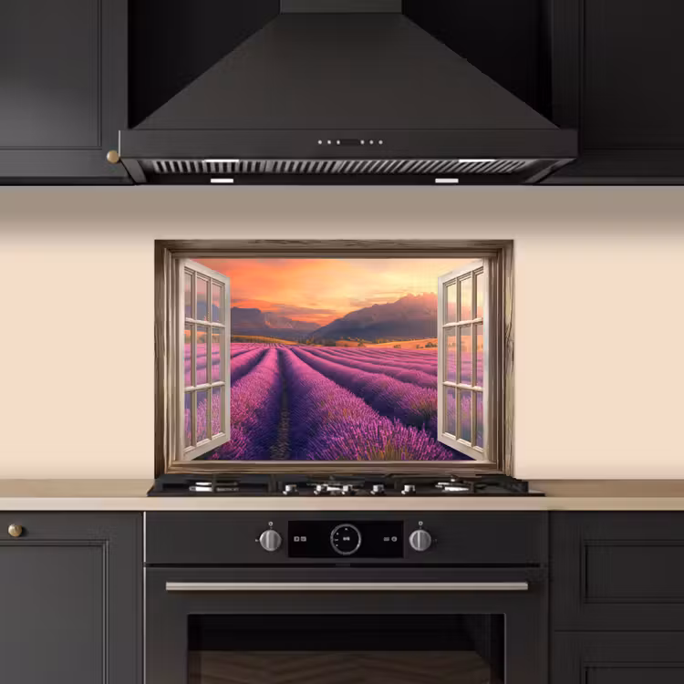 Kitchen splashback for hob - See-through - Lavender - Landscape - Flowers - Purple — 5