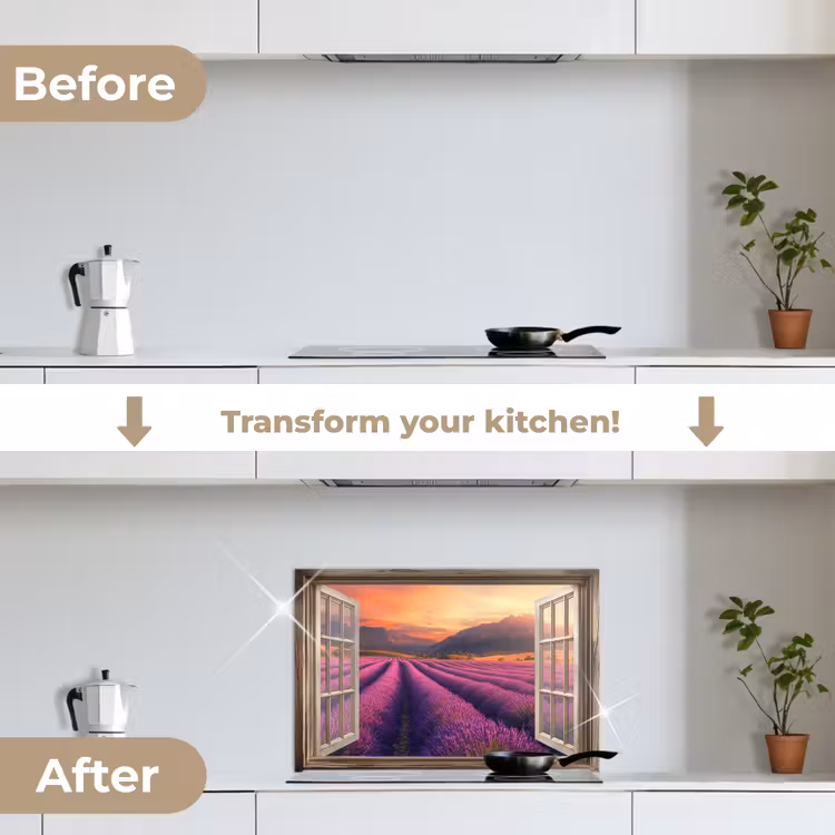 Kitchen splashback for hob - See-through - Lavender - Landscape - Flowers - Purple — 7