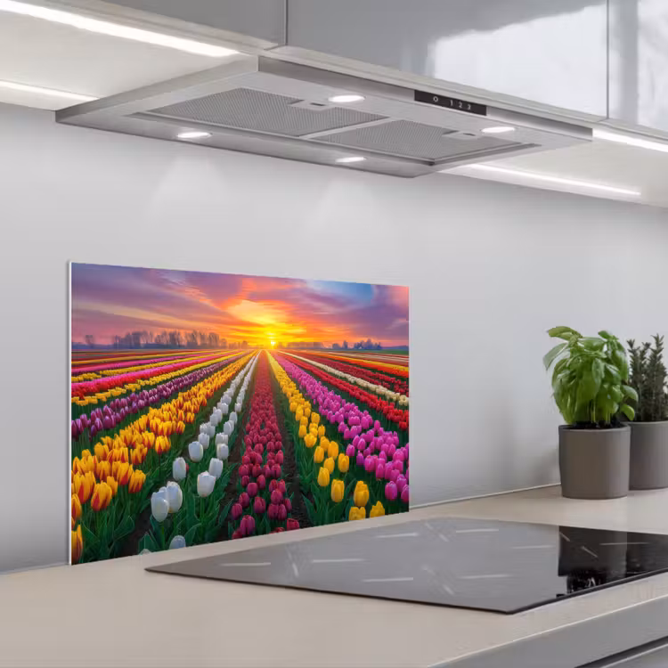 Kitchen splashback for hob - Tulip field - Sunset - Colorful — 1