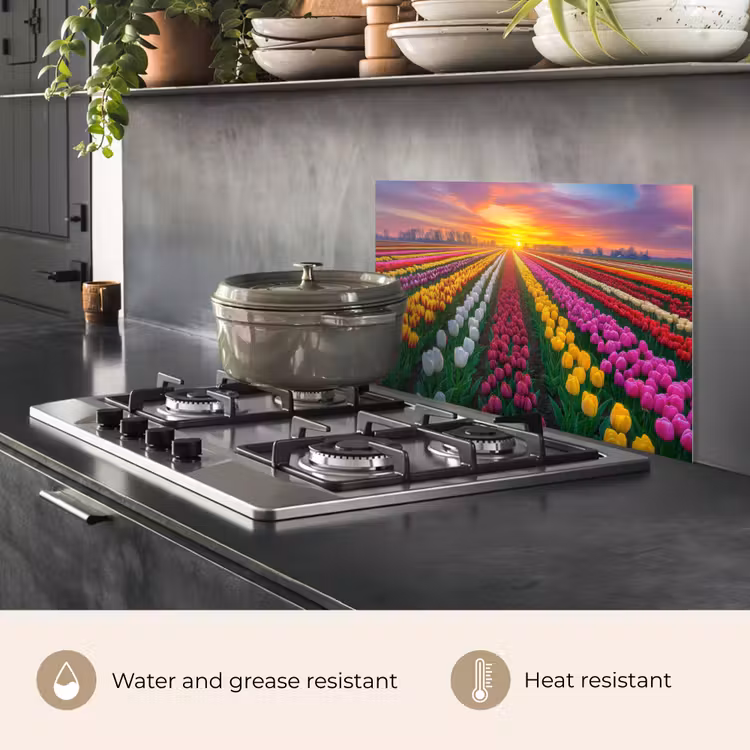 Kitchen splashback for hob - Tulip field - Sunset - Colorful — 2