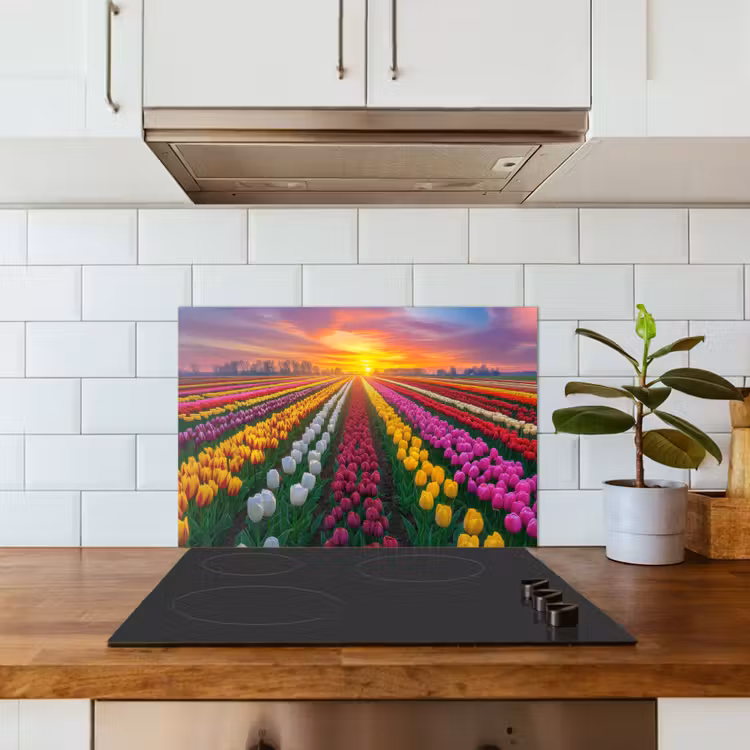 Kitchen splashback for hob - Tulip field - Sunset - Colorful — 3