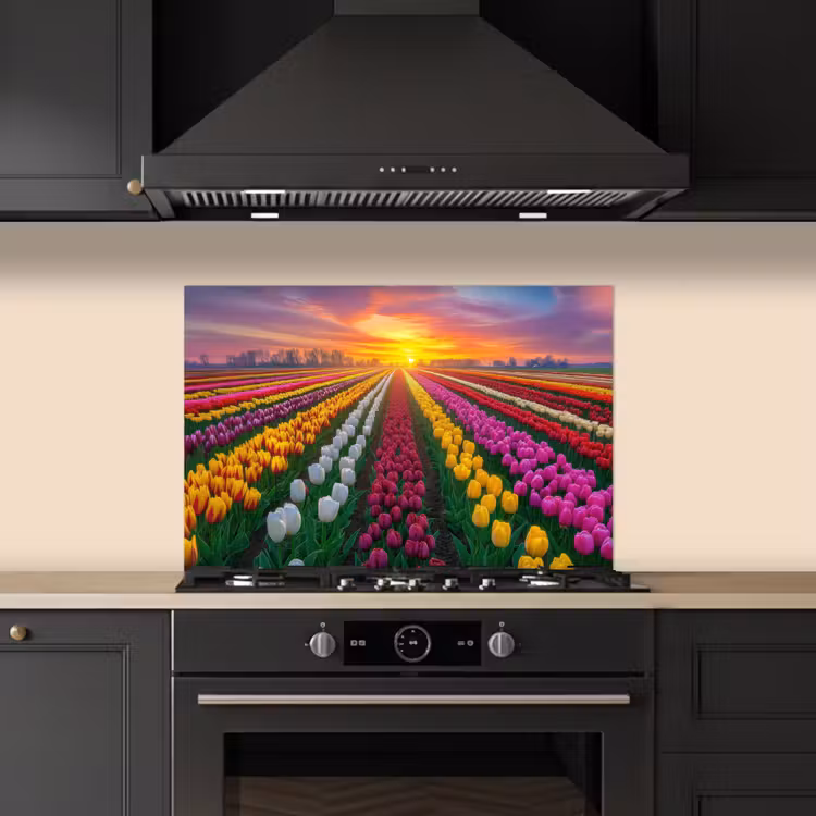 Kitchen splashback for hob - Tulip field - Sunset - Colorful — 5