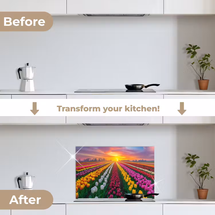 Kitchen splashback for hob - Tulip field - Sunset - Colorful — 7
