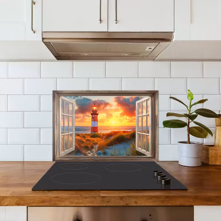 Kitchen splashback for hob - View - Window - Lighthouse - Sunset - Beach — 3