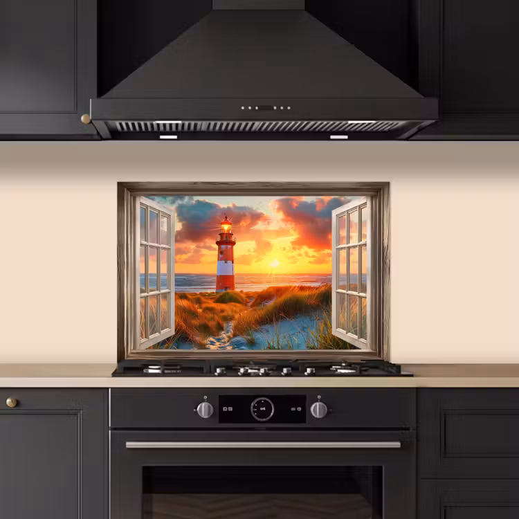 Kitchen splashback for hob - View - Window - Lighthouse - Sunset - Beach — 5