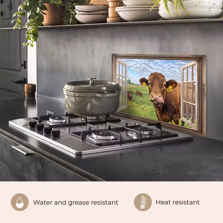Kitchen splashback for hob - Vista - Cow - Pasture - Landscape - Animals — 2
