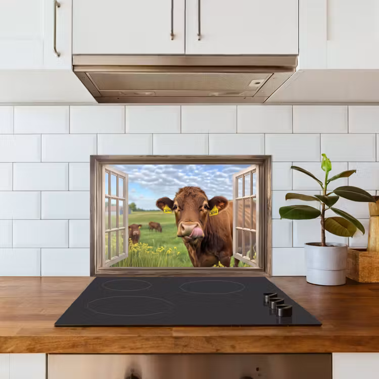 Kitchen splashback for hob - Vista - Cow - Pasture - Landscape - Animals — 3