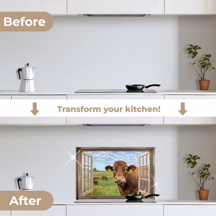 Kitchen splashback for hob - Vista - Cow - Pasture - Landscape - Animals — 7