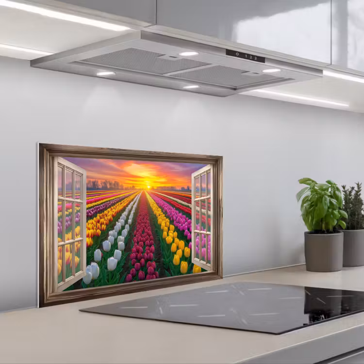 Kitchen splashback for hob - Vista - Flowers - Tulips - Colorful - Sunset — 1