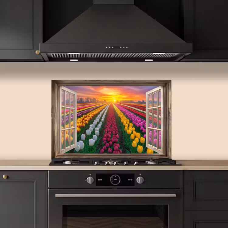 Kitchen splashback for hob - Vista - Flowers - Tulips - Colorful - Sunset — 5