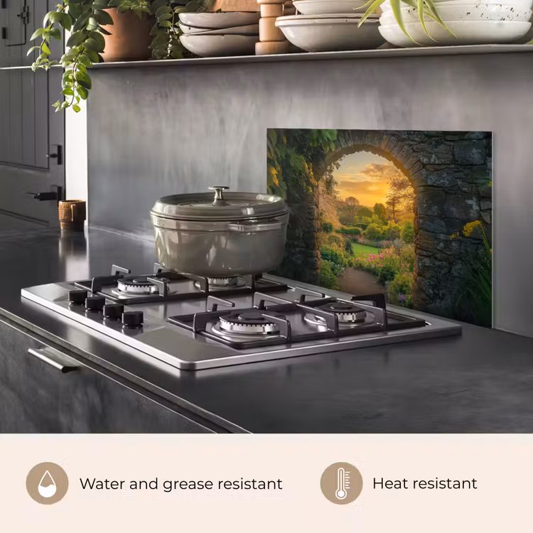 Kitchen splashback for hob - Gate - Plants - Sunset — 2