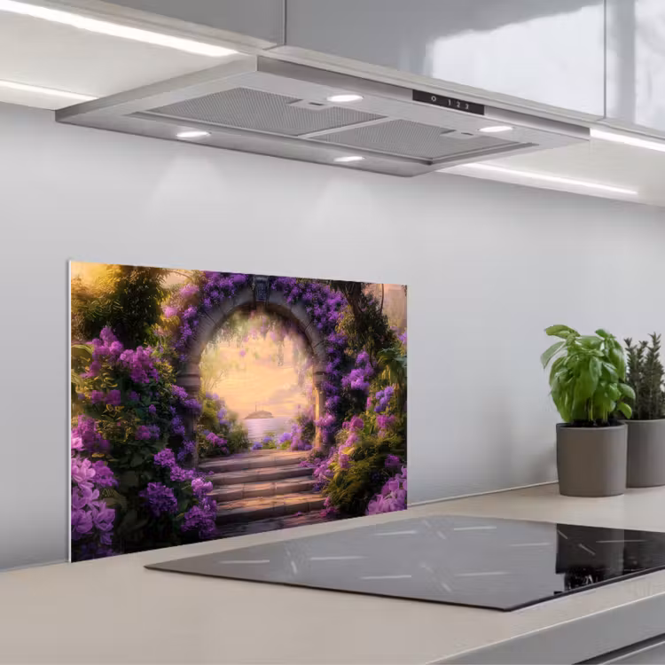Kitchen splashback for hob - Gate - Purple - Flowers — 1