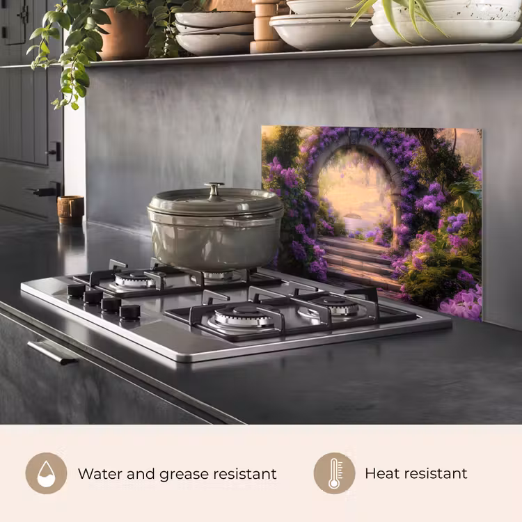 Kitchen splashback for hob - Gate - Purple - Flowers — 2
