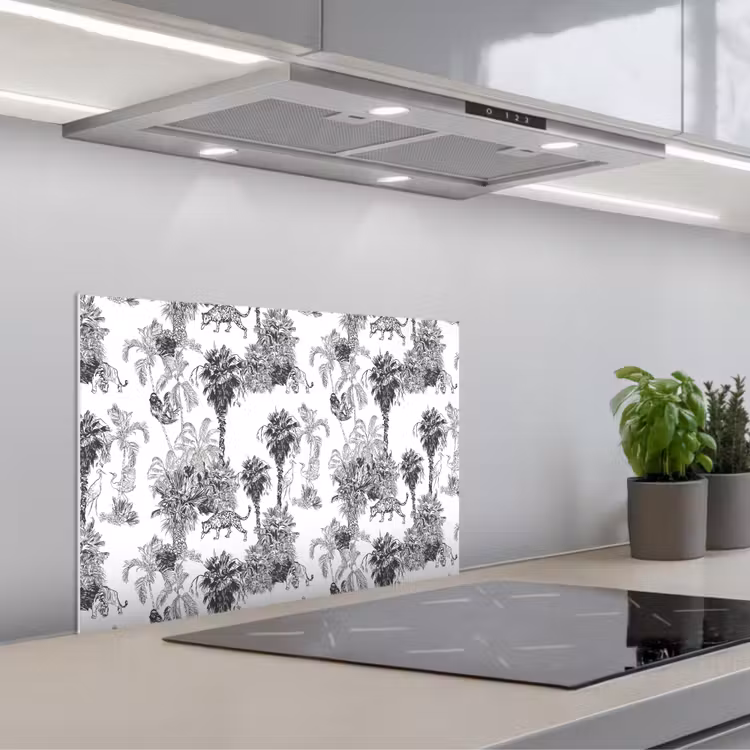 Kitchen splashback for hob - Jungle - Animals - Gray — 1