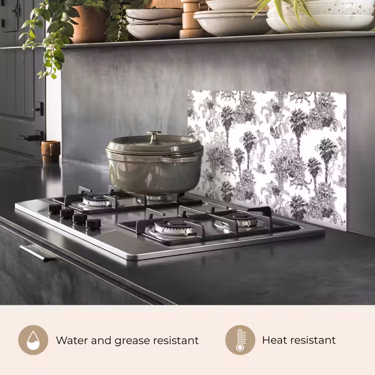 Kitchen splashback for hob - Jungle - Animals - Gray — 2