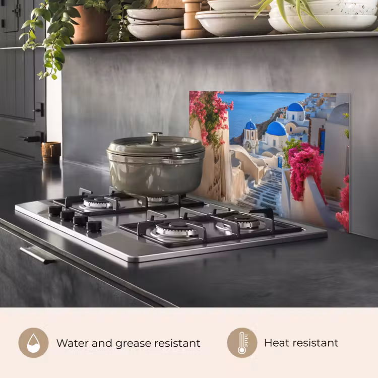 Kitchen splashback for hob - Santorini - Flowers - Greece — 2