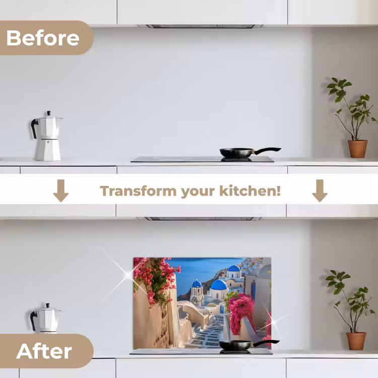 Kitchen splashback for hob - Santorini - Flowers - Greece — 7