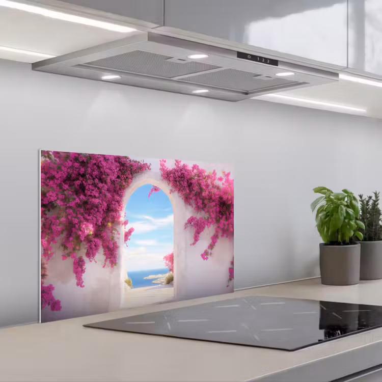 Kitchen splashback for hob - Sea - Pink - Flowers - Gate — 1