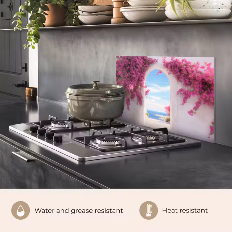 Kitchen splashback for hob - Sea - Pink - Flowers - Gate — 2