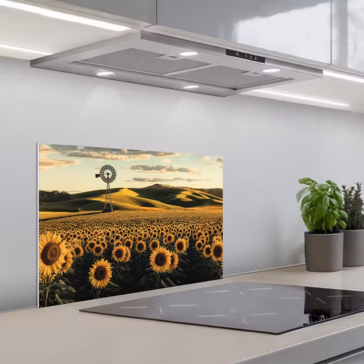 Kitchen splashback for hob - Sunflower - Field - Windmill — 1