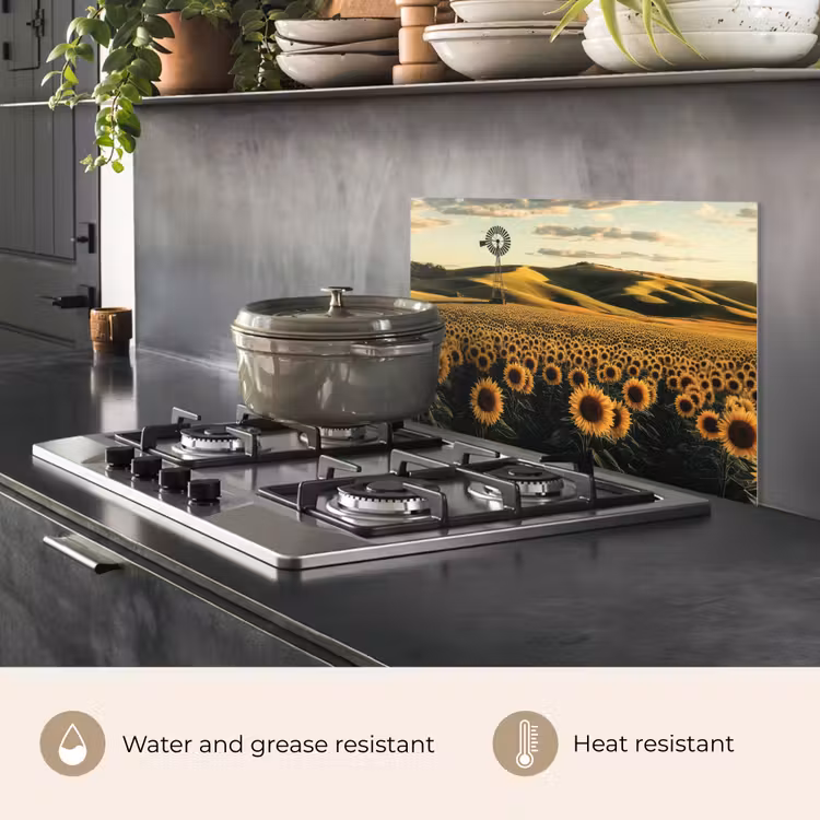 Kitchen splashback for hob - Sunflower - Field - Windmill — 2