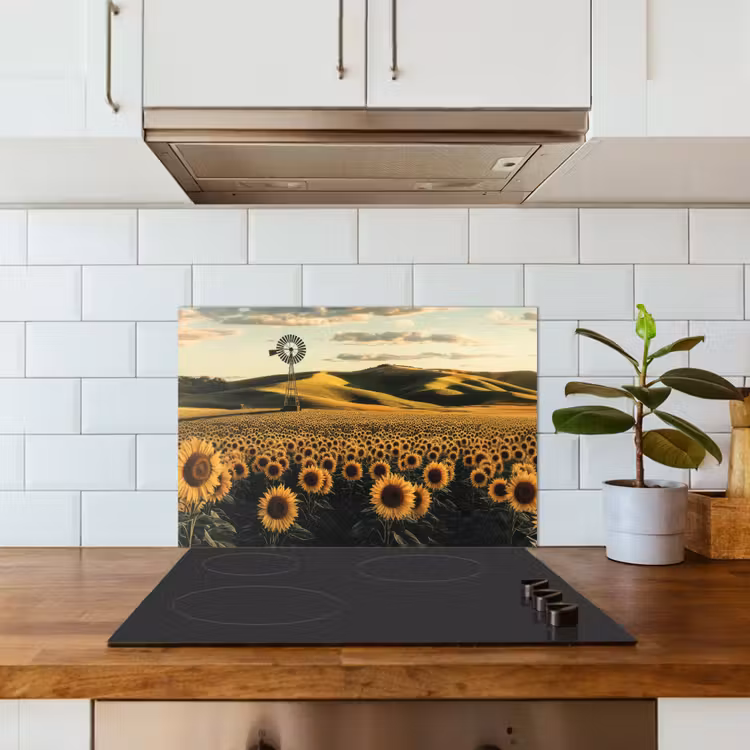 Kitchen splashback for hob - Sunflower - Field - Windmill — 3