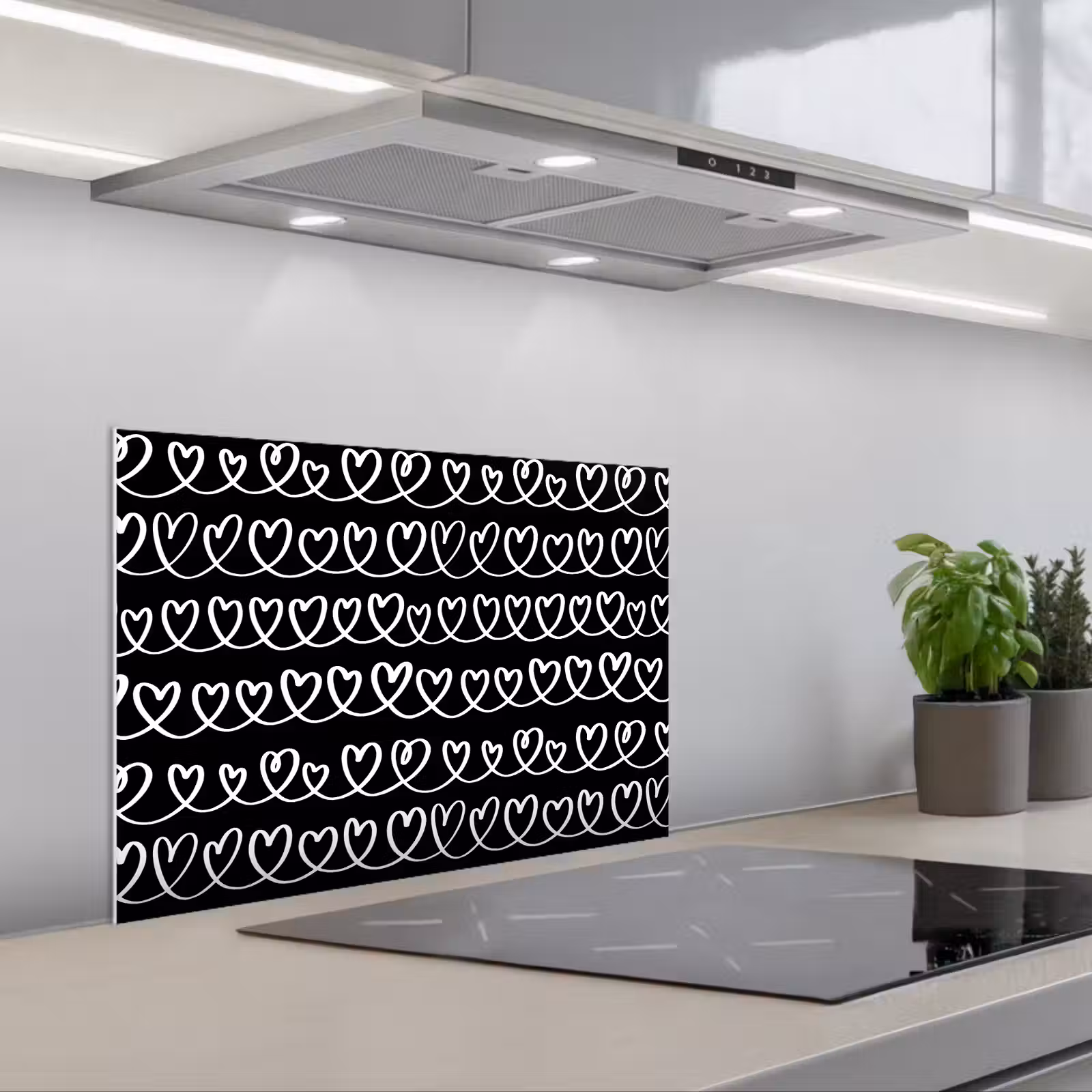 Kitchen splashback for hob - Hearts - Interlaced - Black - White — 1