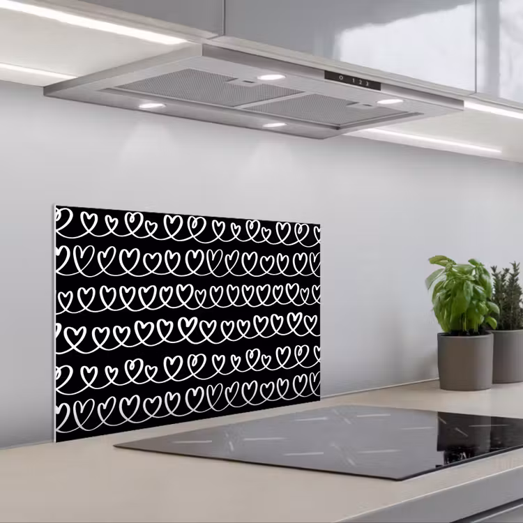 Kitchen splashback for hob - Hearts - Interlaced - Black - White — 1