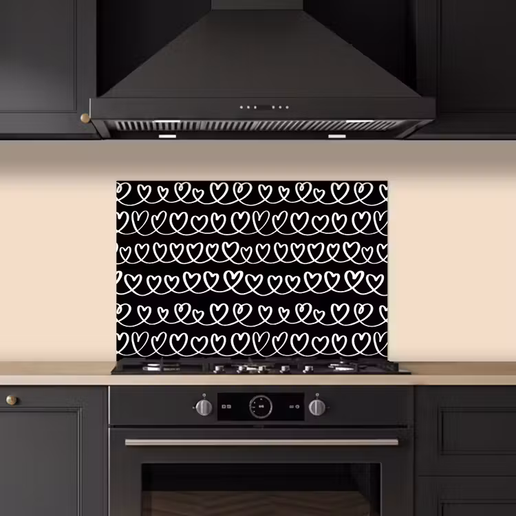 Kitchen splashback for hob - Hearts - Interlaced - Black - White — 5