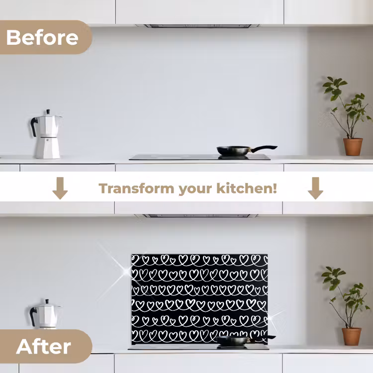 Kitchen splashback for hob - Hearts - Interlaced - Black - White — 7