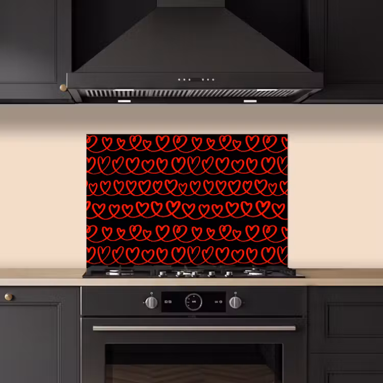 Kitchen splashback for hob - Interwoven - Hearts - Black - Red — 5