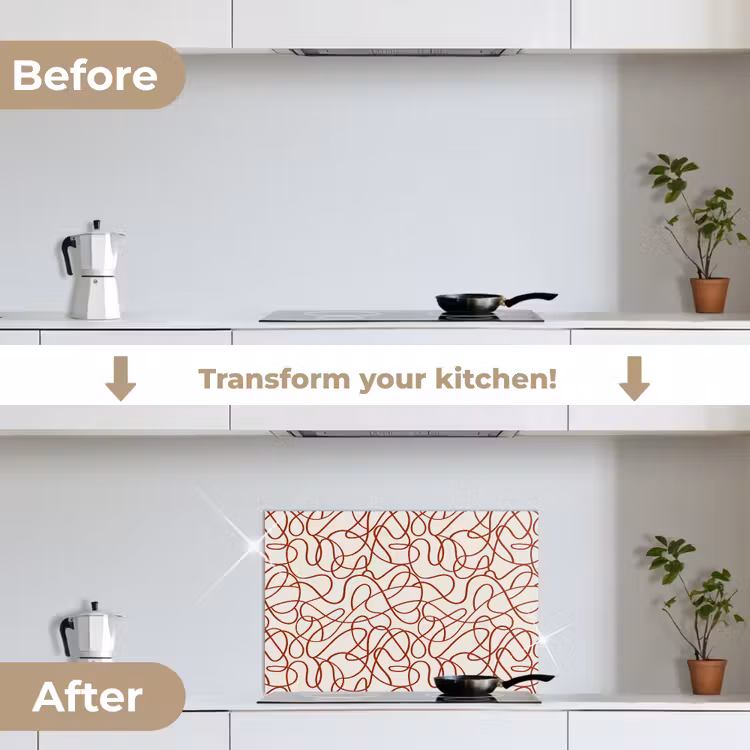 Kitchen splashback for hob - Lines - Abstract - Red - Beige — 7
