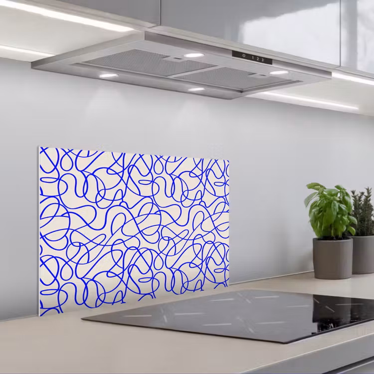 Kitchen splashback for hob - Patterns - Beige - Blue - Lines — 1