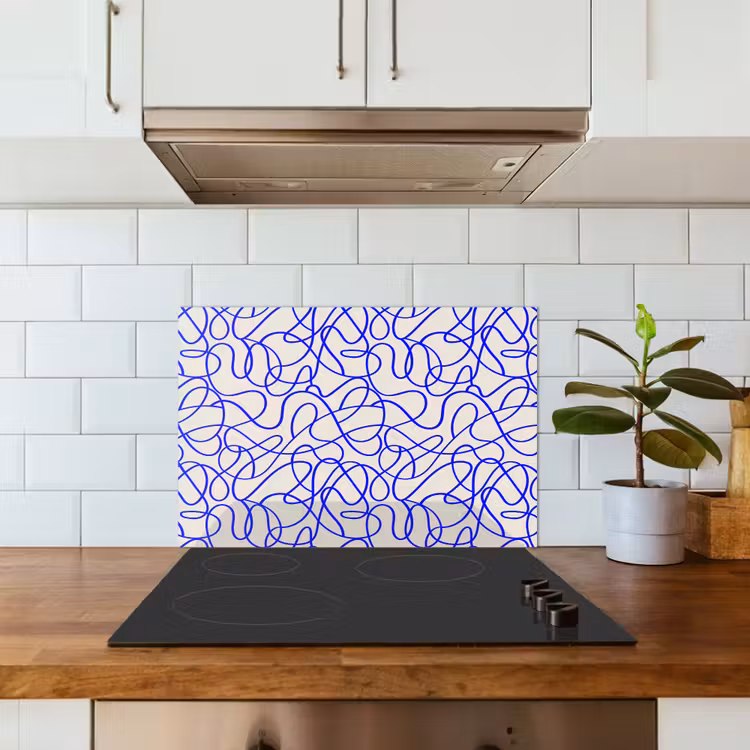 Kitchen splashback for hob - Patterns - Beige - Blue - Lines — 3