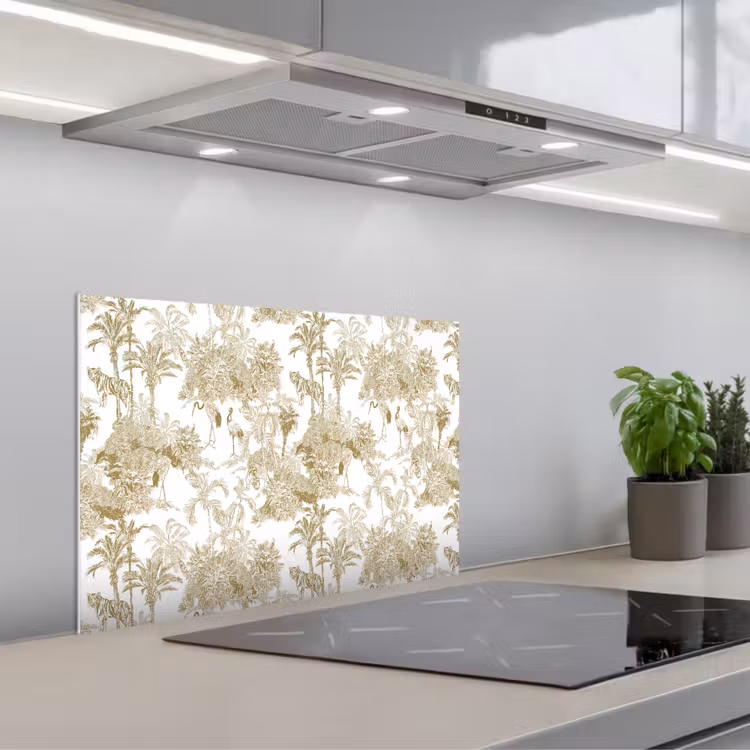 Kitchen splashback for hob - Tiger - Jungle - Bird - Beige — 1