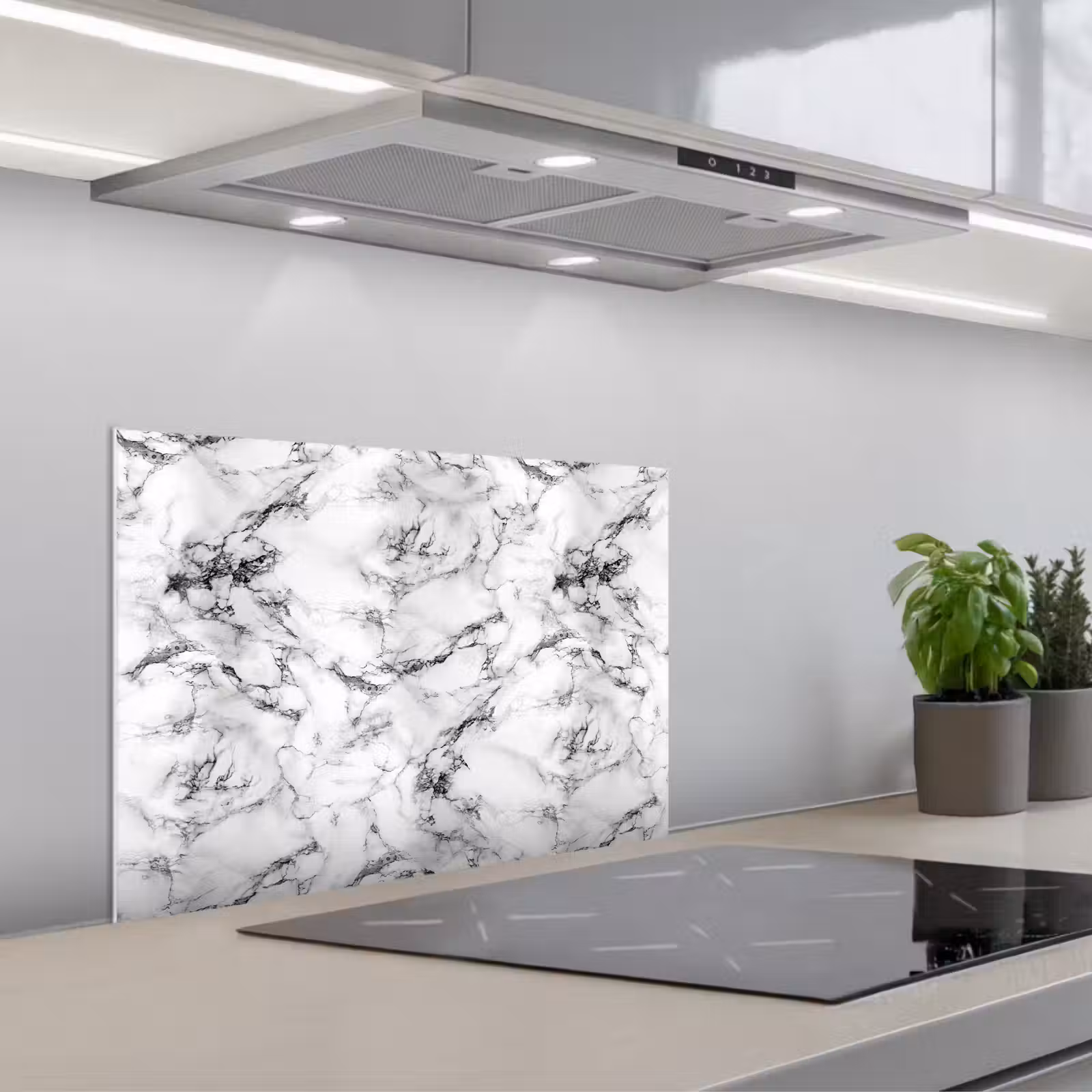 Kitchen splashback for hob - Marble - Black - Dramatic - White — 1