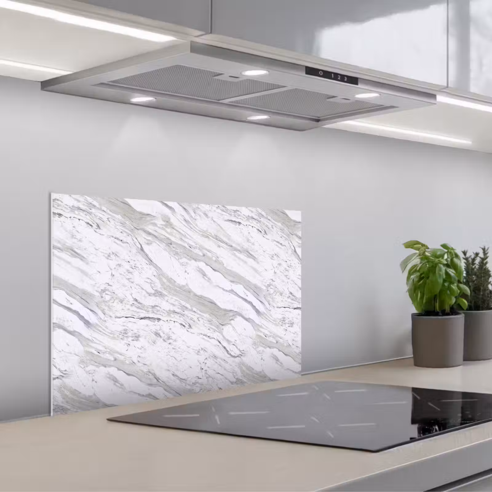 Kitchen splashback for hob - Marble - White - Grey-green — 1