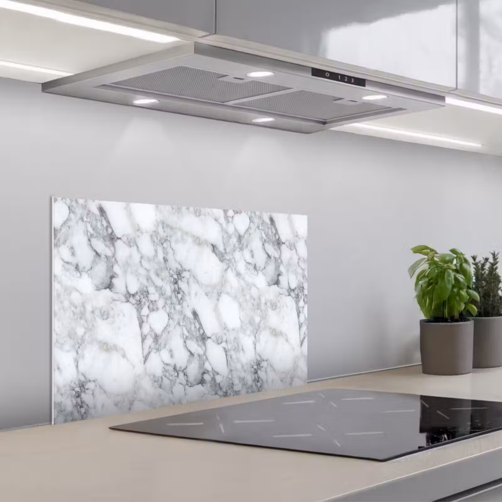 Kitchen splashback for hob - Mosaic - Marble - White - Irregular — 1