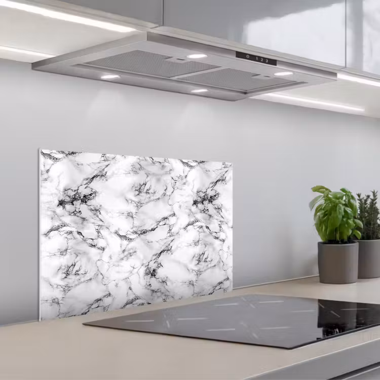 Kitchen splashback for hob - Marble - Black - Dramatic - White — 1