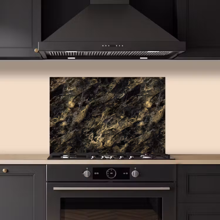 Kitchen splashback for hob - Marble - Black - Gold — 5