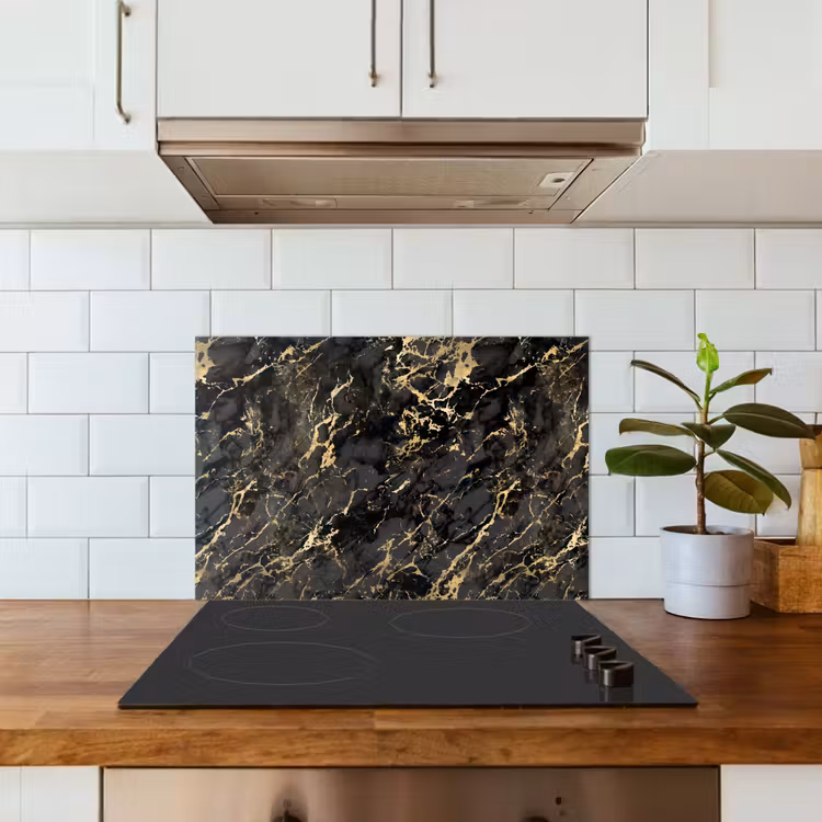 Kitchen splashback for hob - Marble - Black - Gold Texture — 3