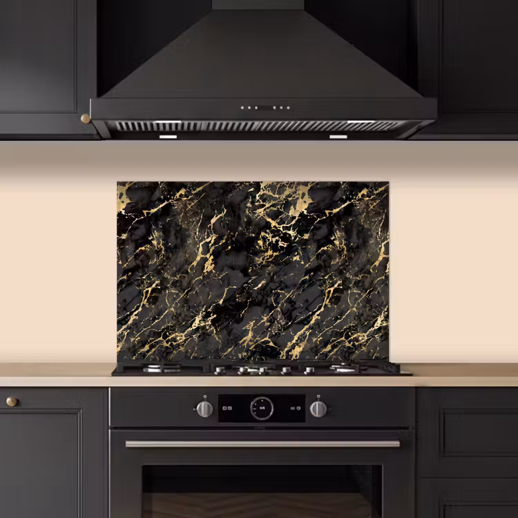 Kitchen splashback for hob - Marble - Black - Gold Texture — 5