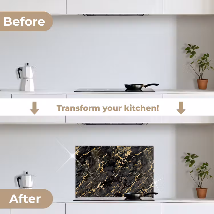 Kitchen splashback for hob - Marble - Black - Gold Texture — 7