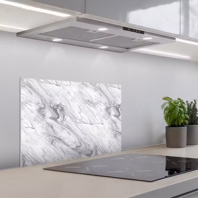 Kitchen splashback for hob - Swirling - Gray texture - Marble - White — 1