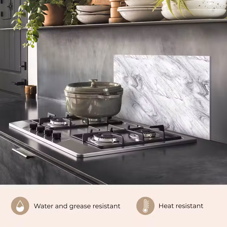 Kitchen splashback for hob - Swirling - Gray texture - Marble - White — 2