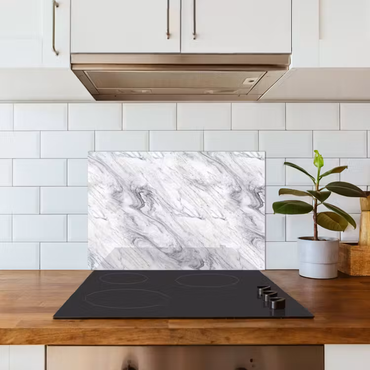 Kitchen splashback for hob - Swirling - Gray texture - Marble - White — 3