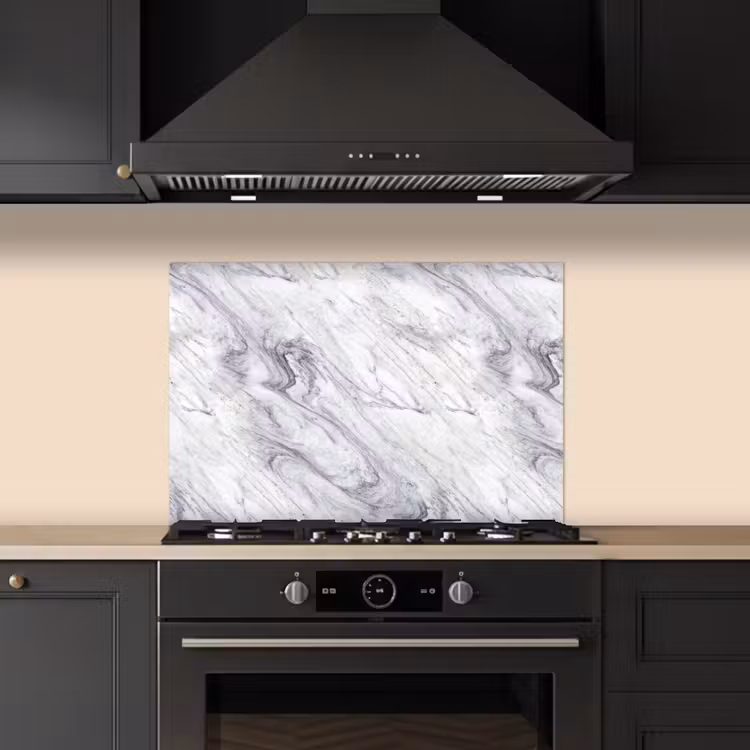 Kitchen splashback for hob - Swirling - Gray texture - Marble - White — 5