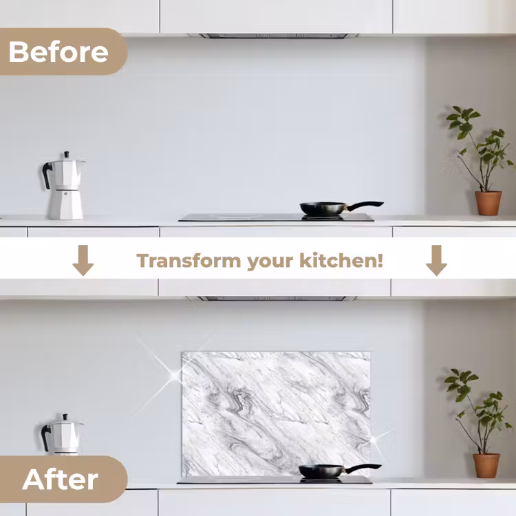 Kitchen splashback for hob - Swirling - Gray texture - Marble - White — 7