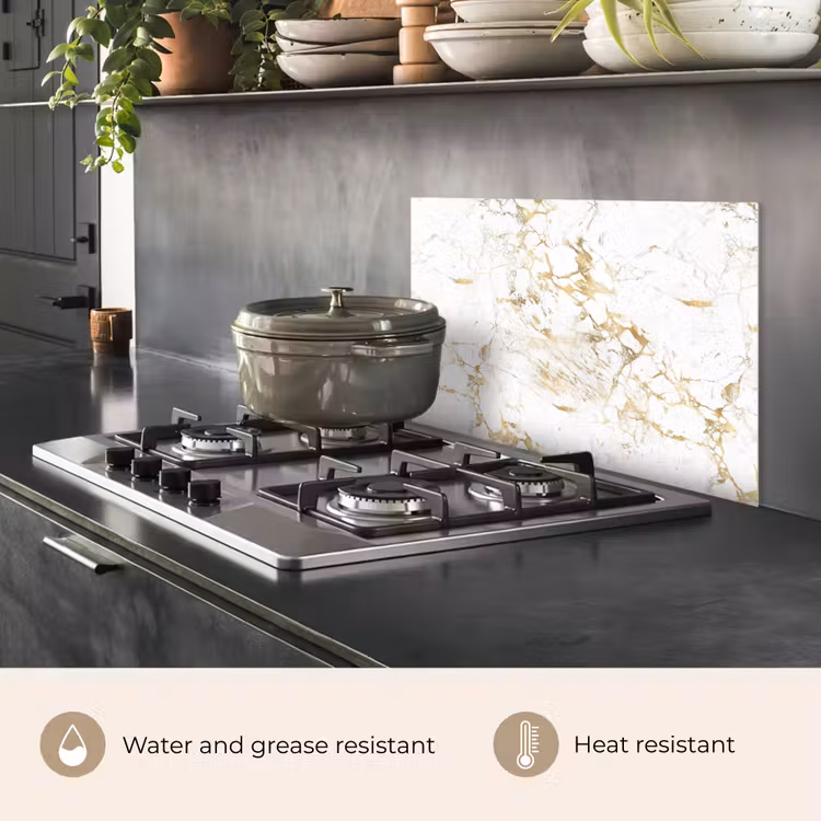 Kitchen splashback for hob - White - Marble - Luxury - Gold — 2