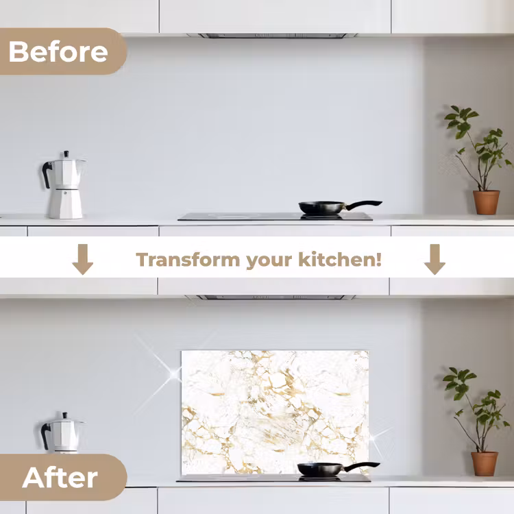 Kitchen splashback for hob - White - Marble - Luxury - Gold — 7
